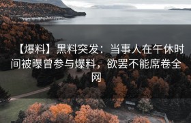 【爆料】黑料突发：当事人在午休时间被曝曾参与爆料，欲罢不能席卷全网
