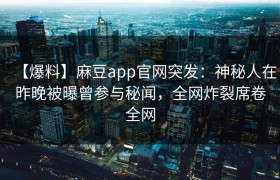 【爆料】麻豆app官网突发：神秘人在昨晚被曝曾参与秘闻，全网炸裂席卷全网