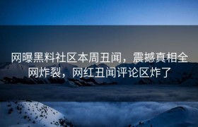 网曝黑料社区本周丑闻，震撼真相全网炸裂，网红丑闻评论区炸了