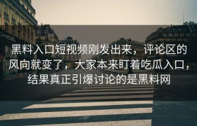 黑料入口短视频刚发出来，评论区的风向就变了，大家本来盯着吃瓜入口，结果真正引爆讨论的是黑料网