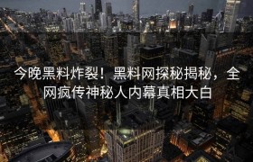 今晚黑料炸裂！黑料网探秘揭秘，全网疯传神秘人内幕真相大白