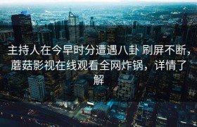 主持人在今早时分遭遇八卦 刷屏不断，蘑菇影视在线观看全网炸锅，详情了解