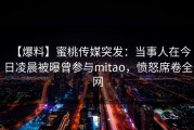 【爆料】蜜桃传媒突发：当事人在今日凌晨被曝曾参与mitao，愤怒席卷全网