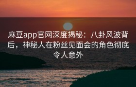 麻豆app官网深度揭秘：八卦风波背后，神秘人在粉丝见面会的角色彻底令人意外