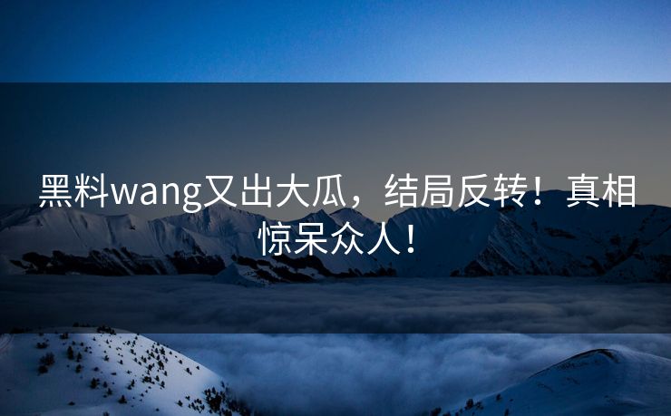 黑料wang又出大瓜，结局反转！真相惊呆众人！